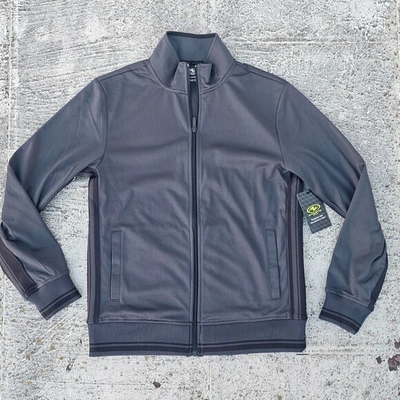 Athletic Works Men Track Jacket Charcoal Black Zip Up Tricot Size S 34-36 NWT - Picture 2 of 12
